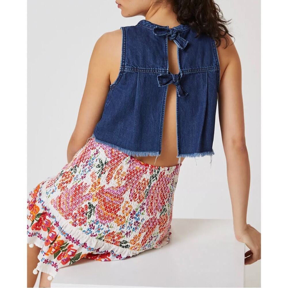 PILCRO Sleeveless Denim Cropped Tank Blue XL
